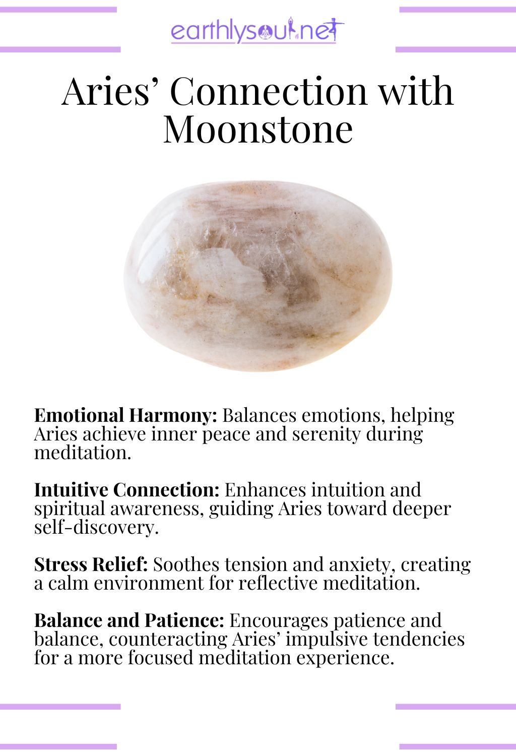 Moonstone crystal, promoting emotional harmony and intuitive connection, perfect for aries meditation.