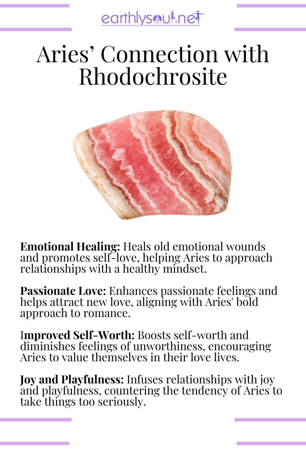 Rhodochrosite crystal, known for healing emotions and enhancing passionate love, ideal for aries.