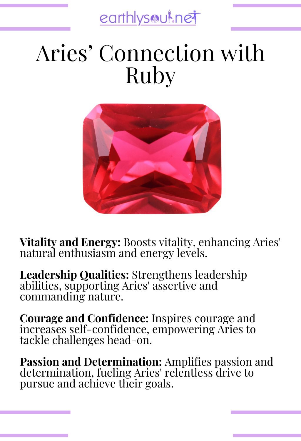 Ruby crystal, known for boosting vitality and leadership qualities, ideal for aries.