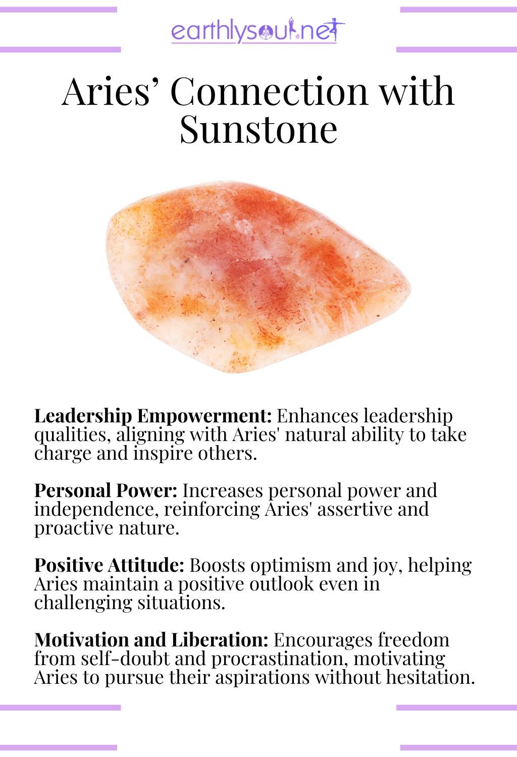 Sunstone crystal, enhancing leadership and personal power, perfect for aries.