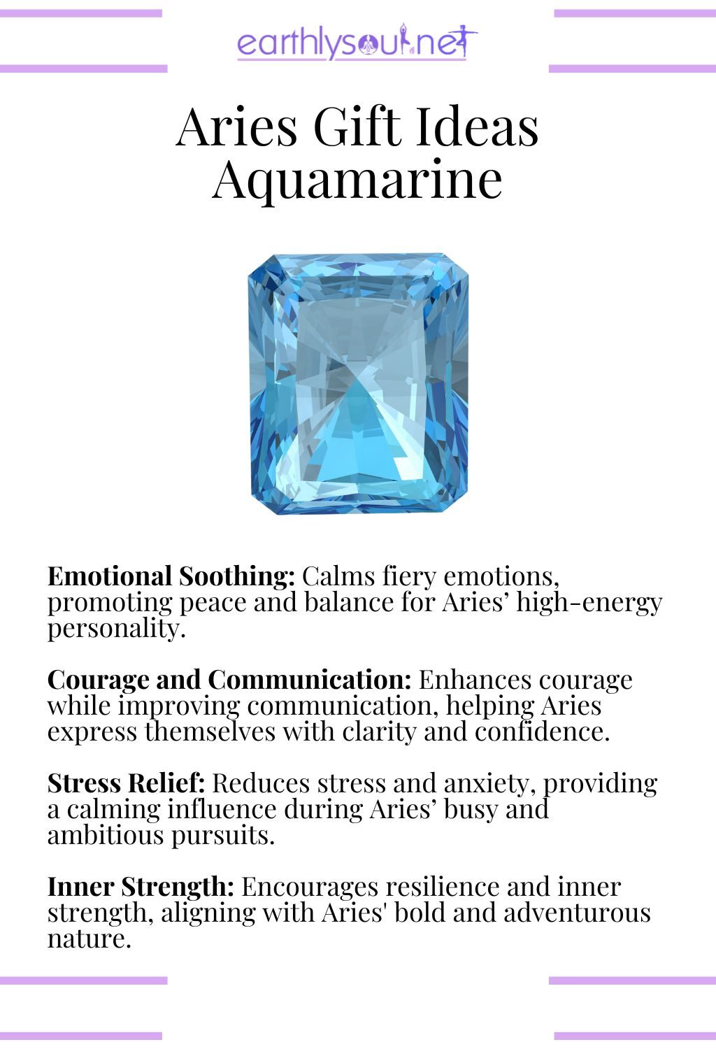 Aquamarine crystal, offering emotional balance and enhancing communication, ideal as a gift for aries.