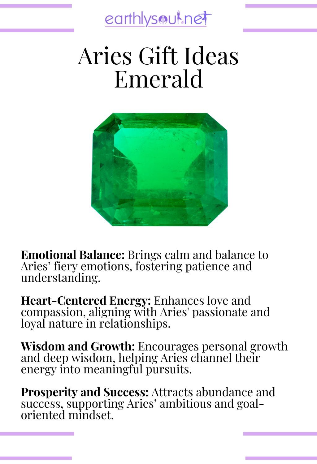 Emerald crystal, known for promoting emotional balance and prosperity, ideal as a gift for aries.