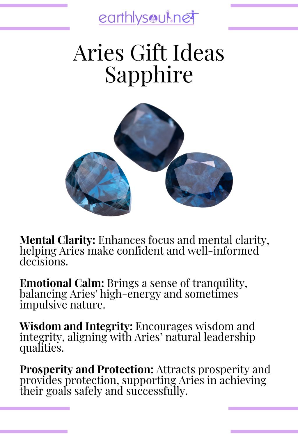 Sapphire crystal, enhancing mental clarity and emotional calm, perfect as a gift for aries.