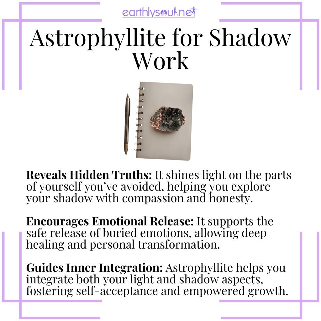 Astrophyllite for shadow work – a transformative crystal that reveals hidden truths, supports emotional release, and guides inner integration.