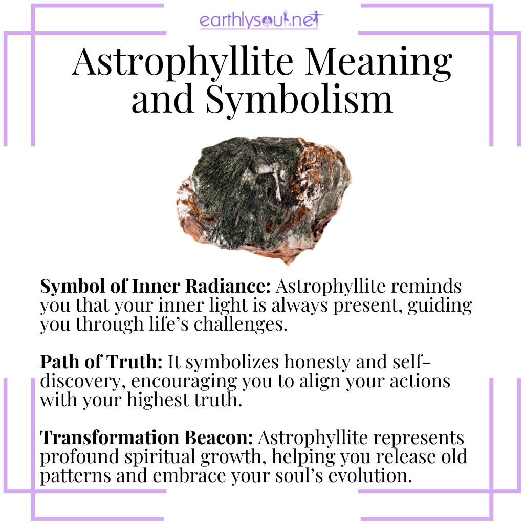 Astrophyllite meaning and symbolism – a transformative crystal symbolizing inner radiance, truth, and spiritual evolution.