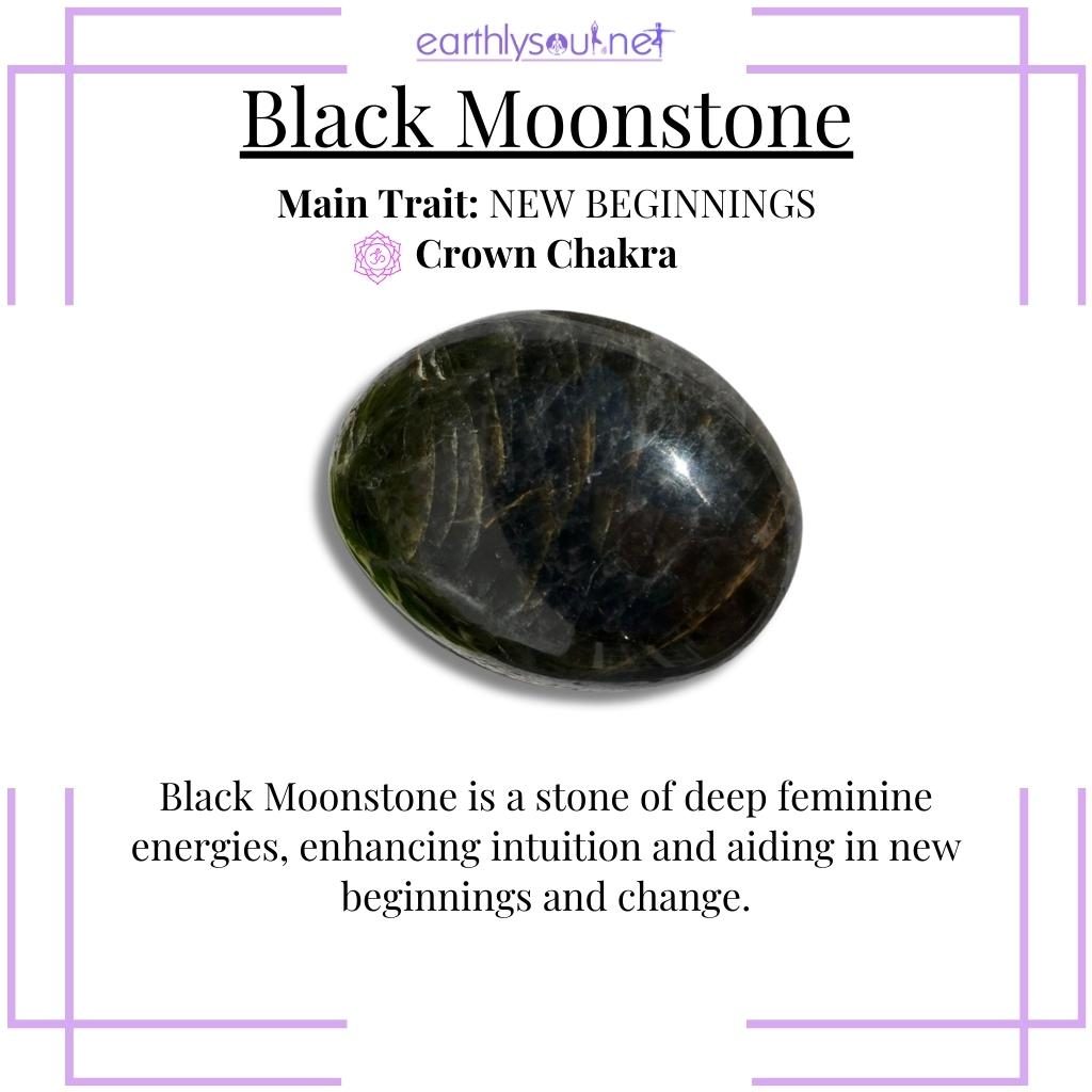 Mysterious black moonstone embracing feminine energies and new beginnings