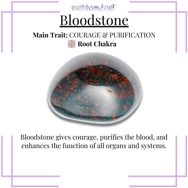 Dark green bloodstone with red specks enhancing courage and purification