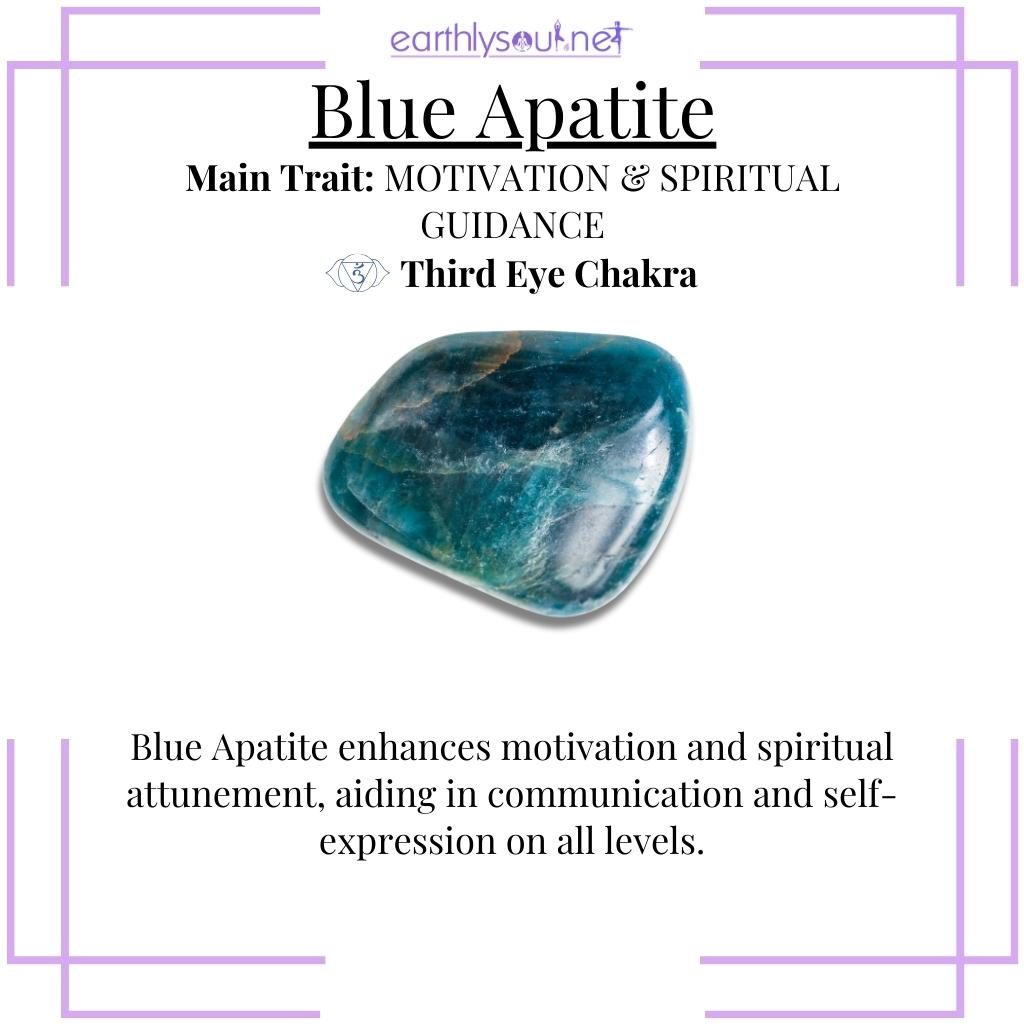 Radiant blue apatite crystal for motivation and spiritual alignment