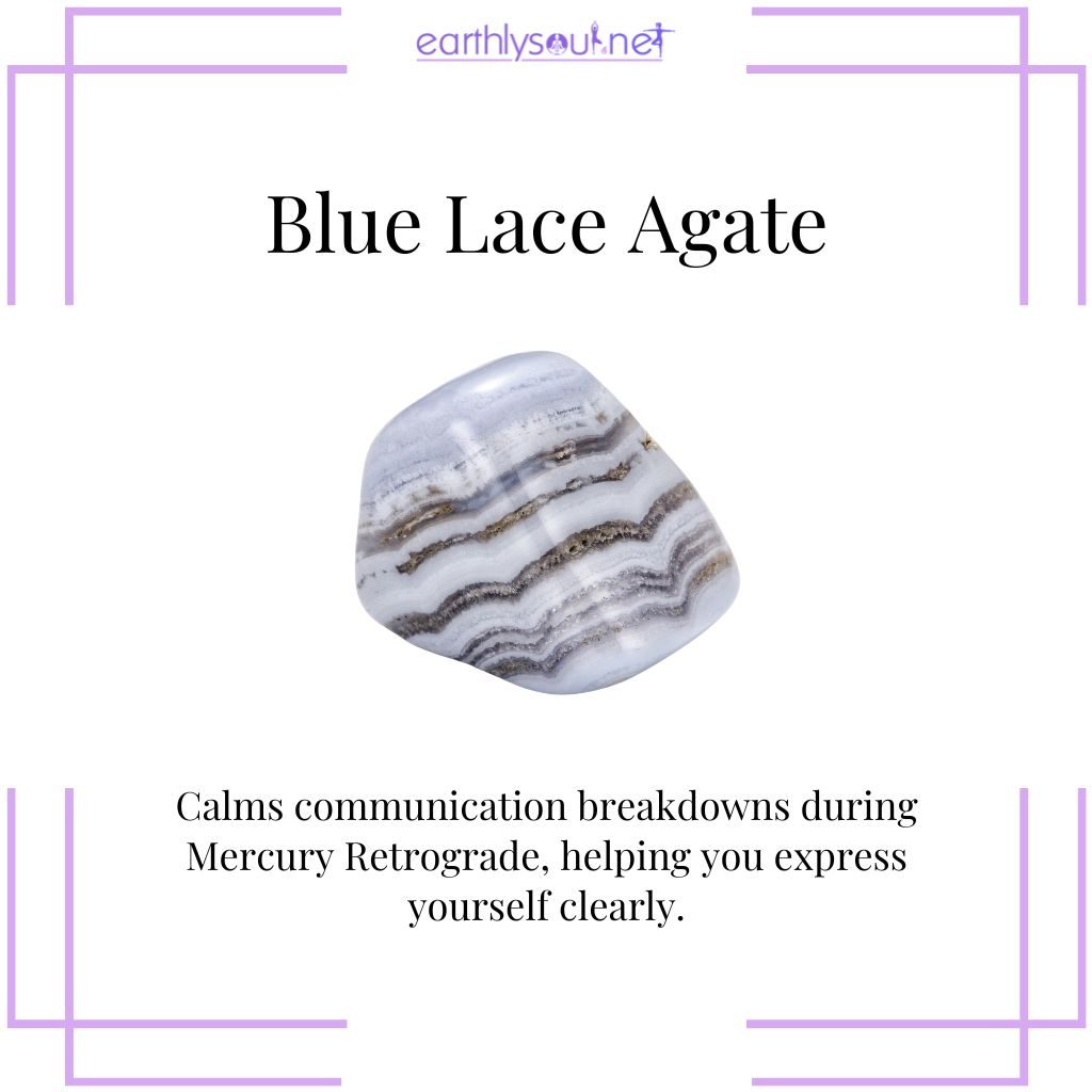 Blue lace agate crystal for calm and clear communication in mercury retrograde
