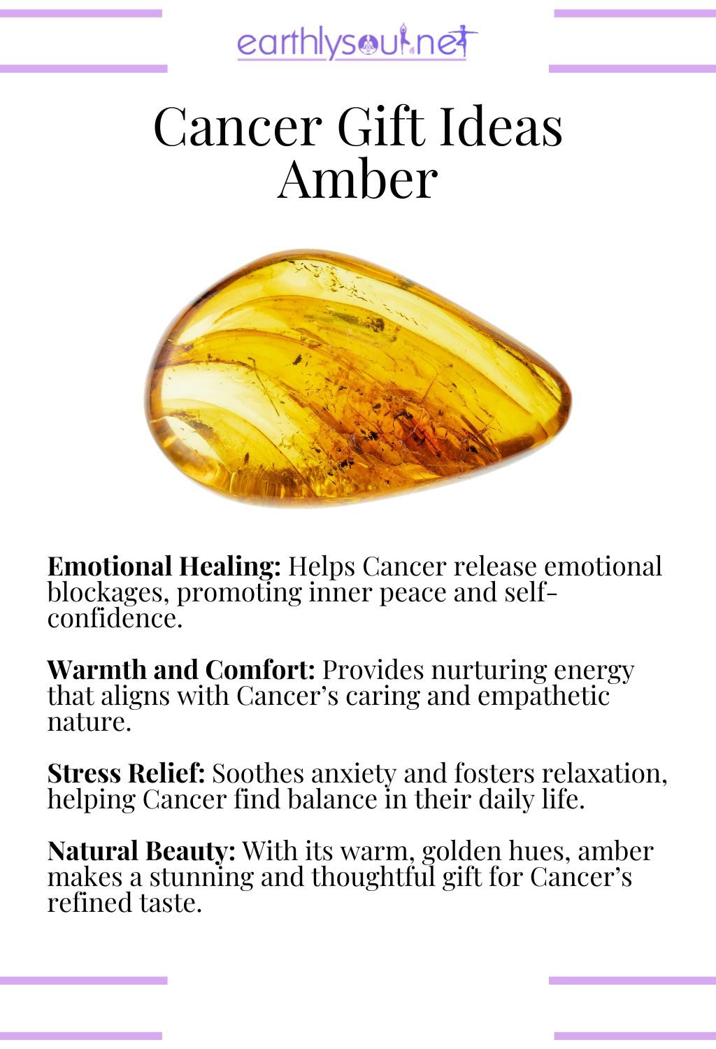 Amber gemstone, offering emotional healing and stress relief, ideal for cancer zodiac signs.