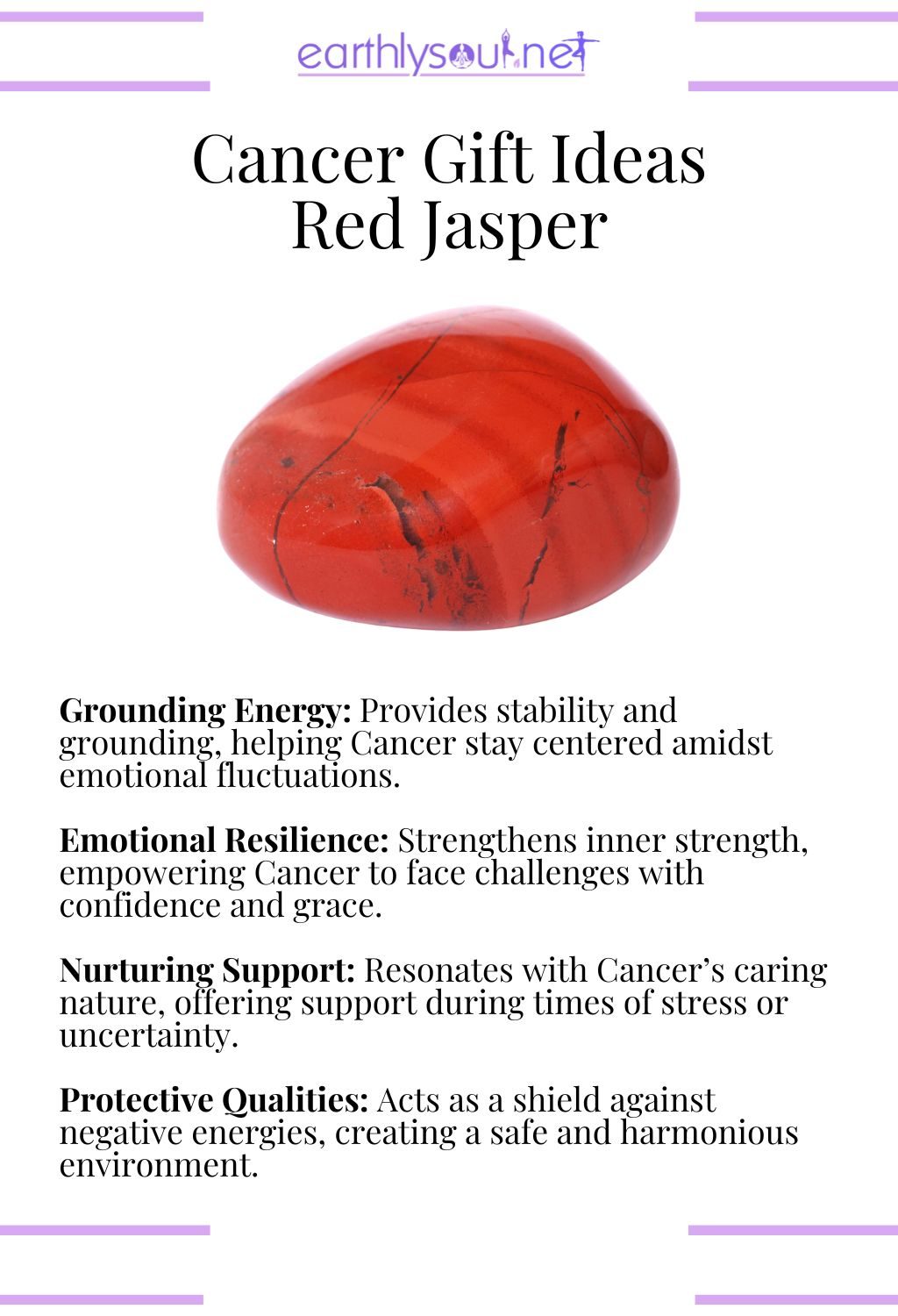 Red jasper gemstone, promoting grounding energy and emotional resilience, perfect for cancer zodiac signs.