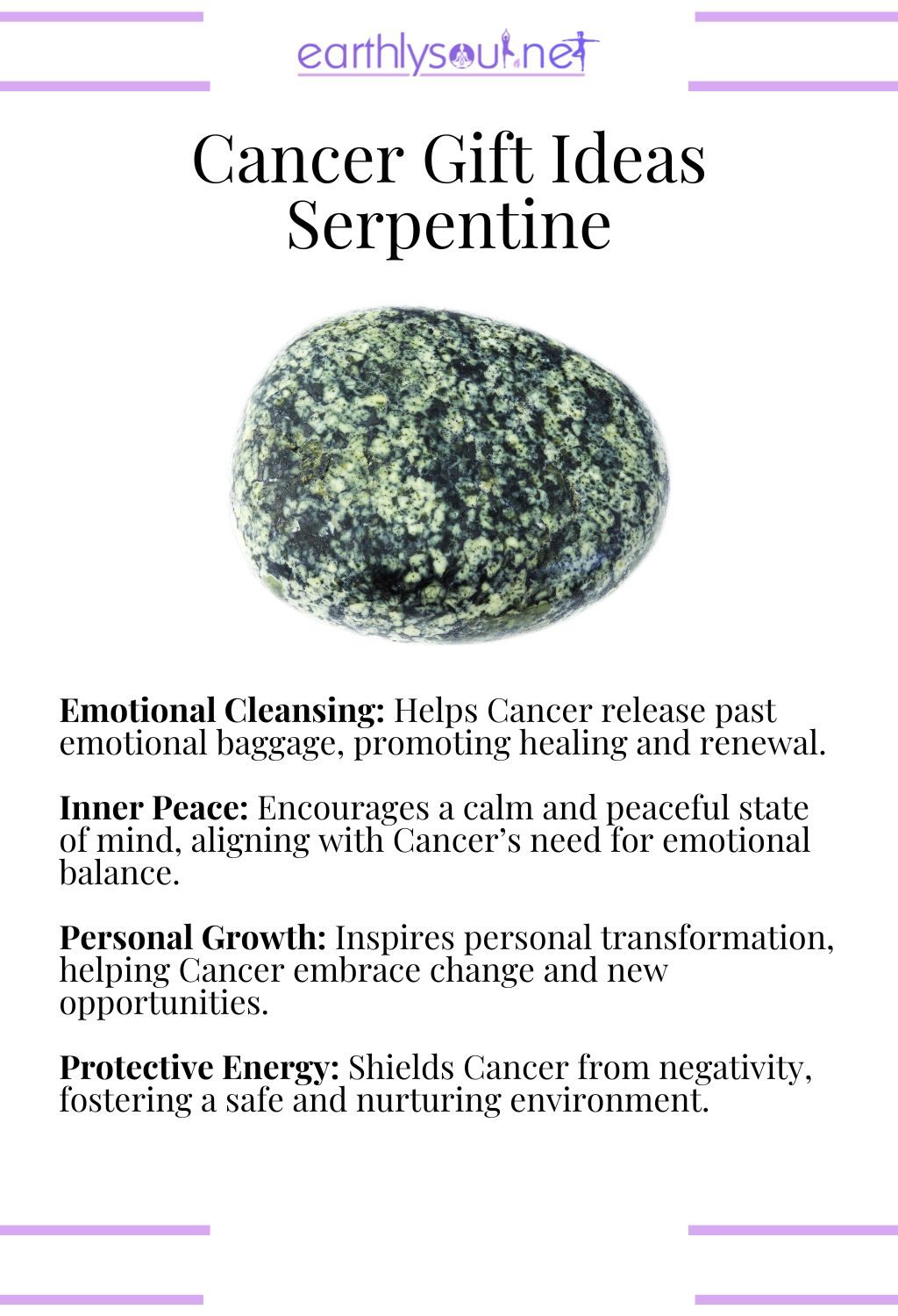 Serpentine gemstone, offering emotional cleansing and inner peace, ideal for cancer zodiac signs.