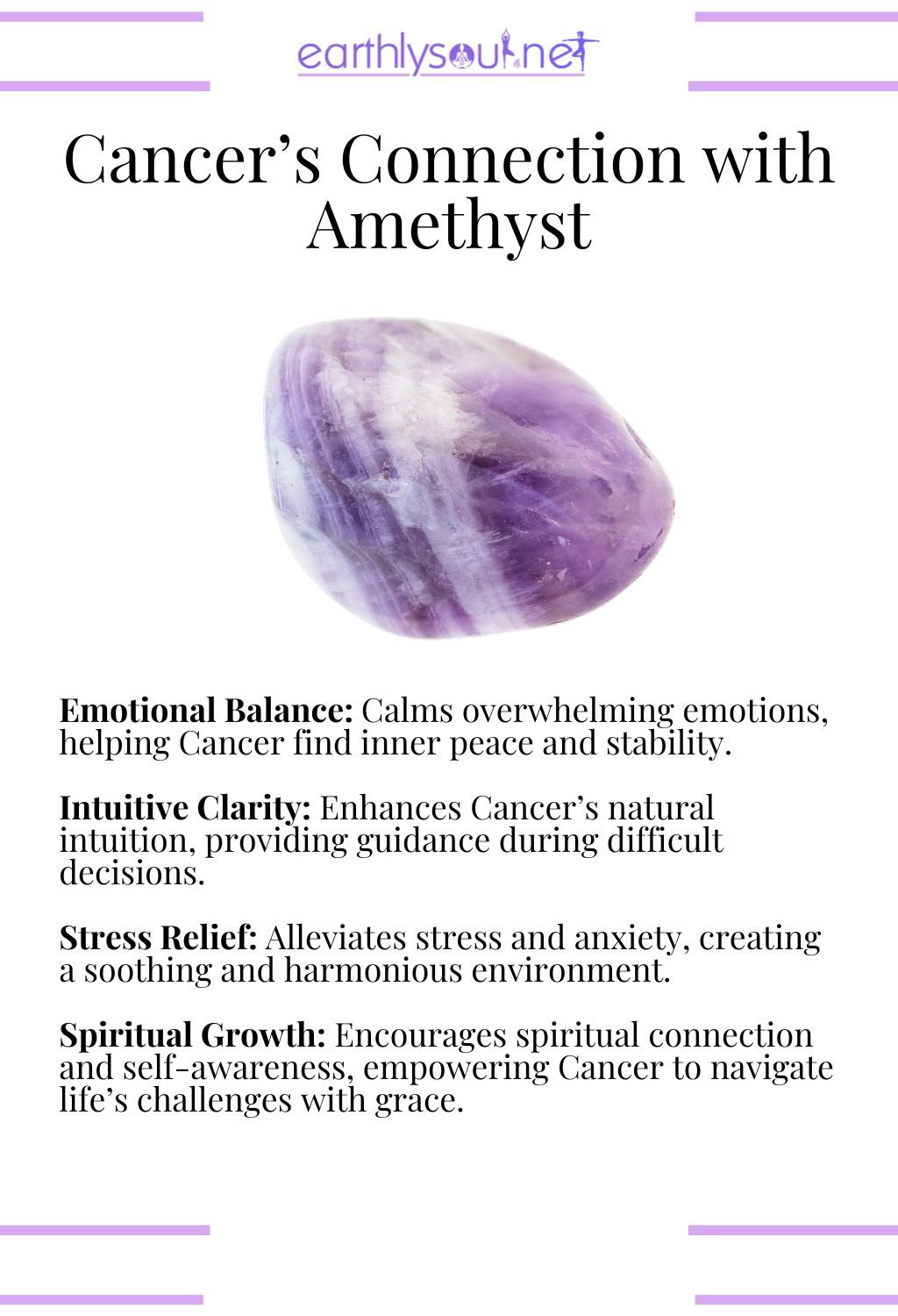 Amethyst crystal, promoting emotional balance and intuitive clarity, ideal for cancer zodiac signs.