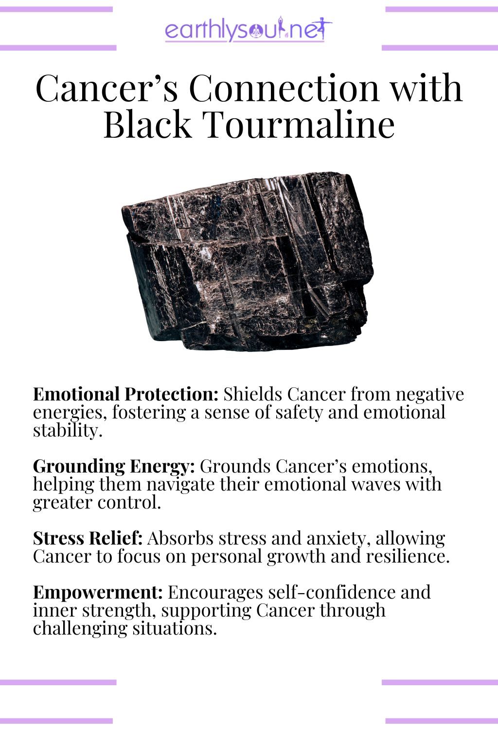 Black tourmaline crystal, providing emotional protection and grounding energy, ideal for cancer zodiac signs.
