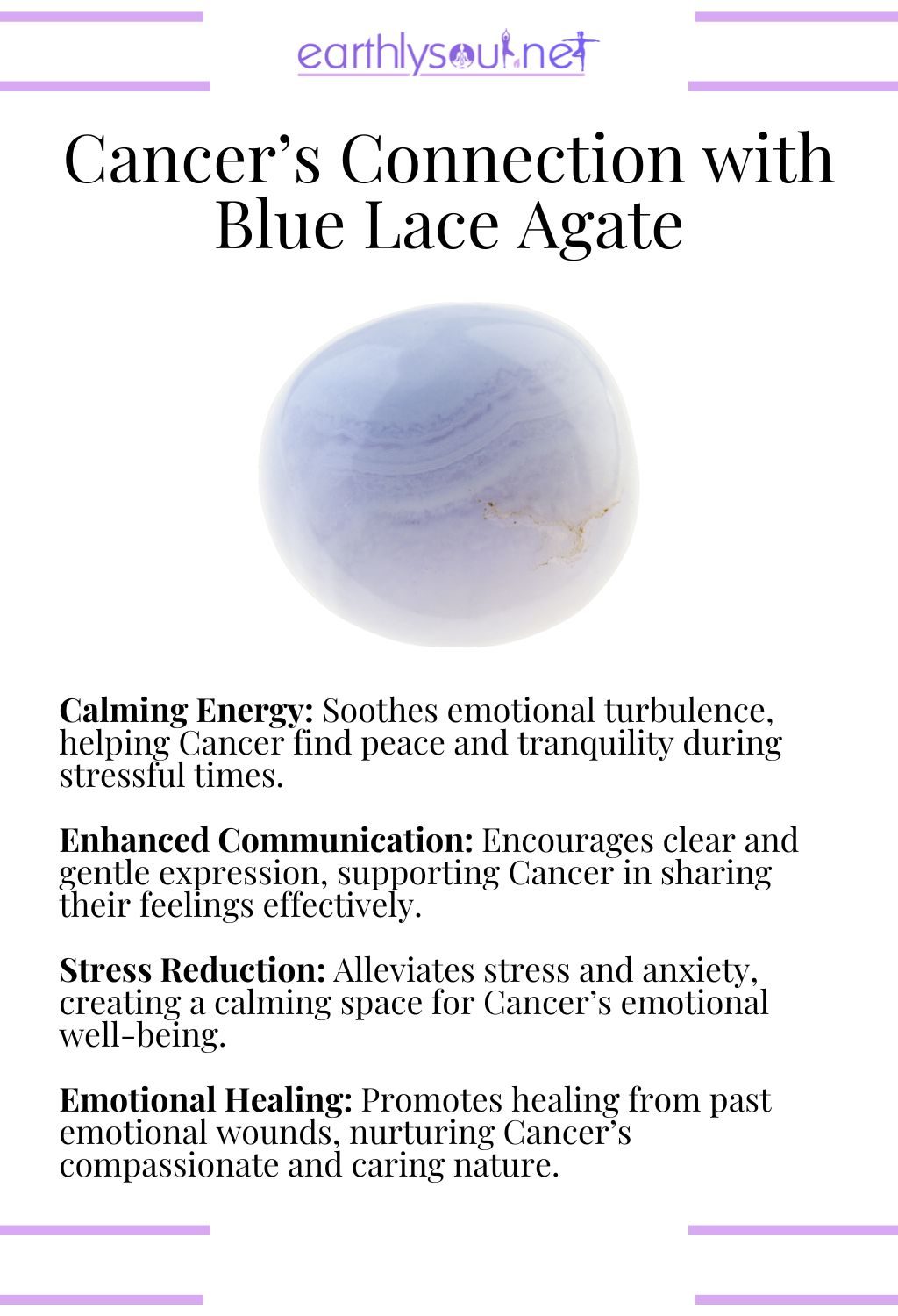 Blue lace agate crystal, offering calming energy and emotional healing, perfect for cancer zodiac signs.
