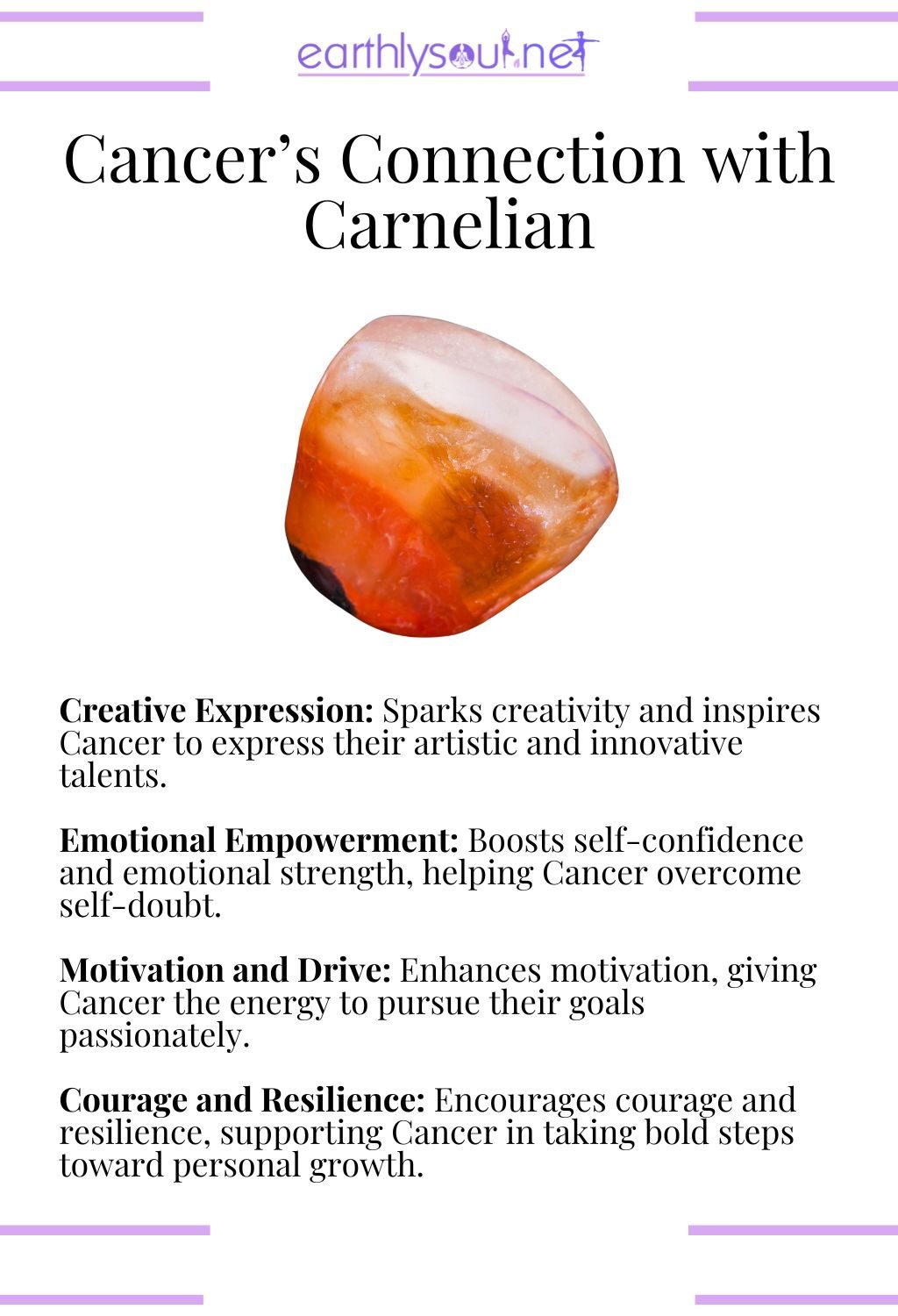 Carnelian crystal, boosting creativity and emotional empowerment, ideal for cancer zodiac signs.