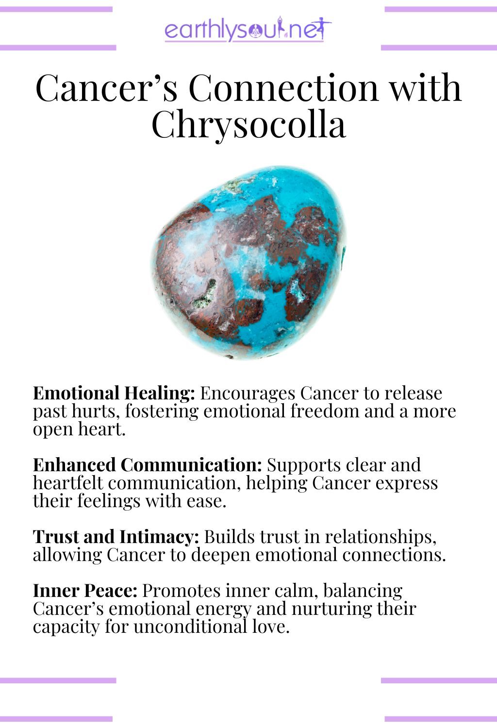 Chrysocolla crystal, promoting emotional healing and trust, ideal for cancer zodiac signs in relationships.