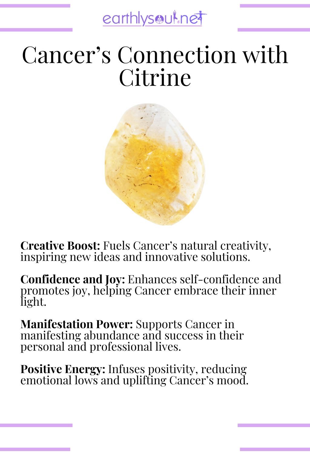 Citrine crystal, enhancing creativity and promoting positivity, perfect for cancer zodiac signs.