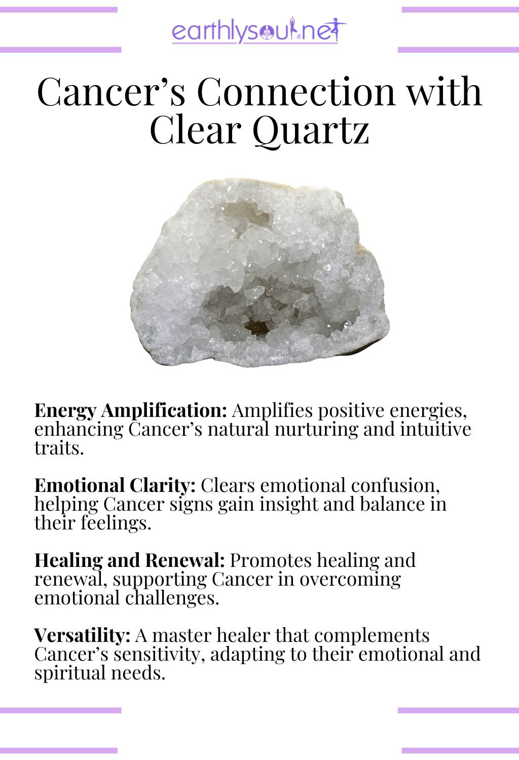 Clear quartz crystal, enhancing emotional clarity and promoting healing, perfect for cancer zodiac signs.