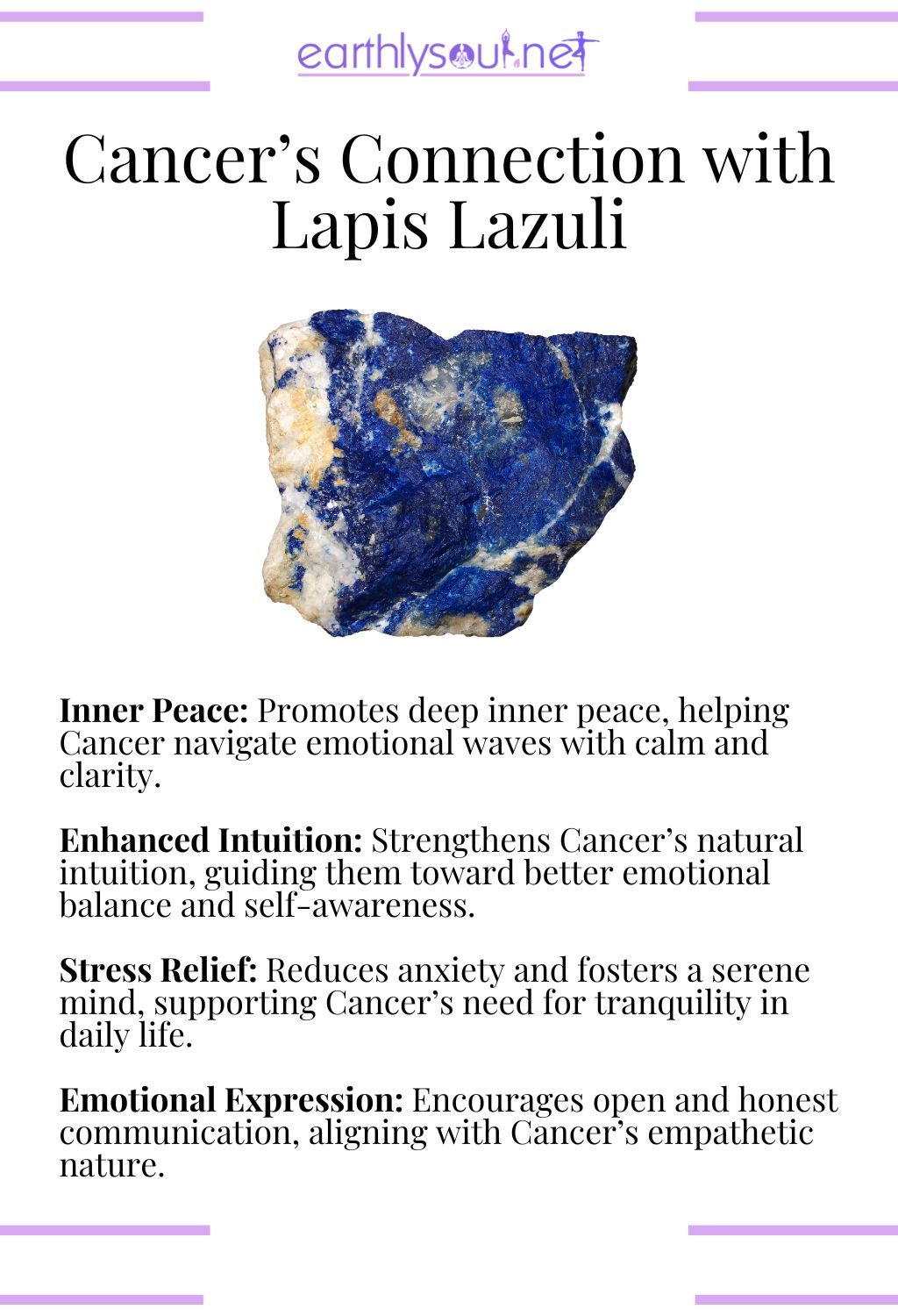 Lapis lazuli crystal, promoting inner peace and emotional balance, ideal for cancer zodiac signs.