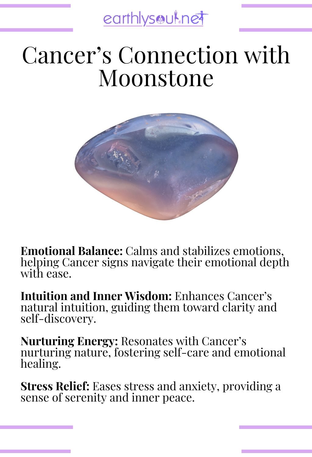 Moonstone crystal, promoting emotional balance and nurturing energy, ideal for cancer zodiac signs.