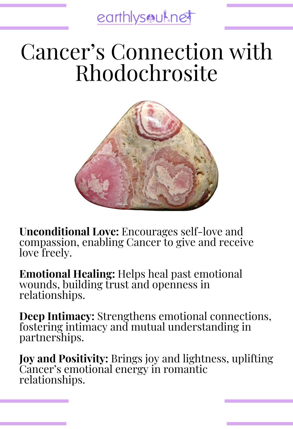 Rhodochrosite crystal, enhancing unconditional love and emotional healing, perfect for cancer zodiac signs.