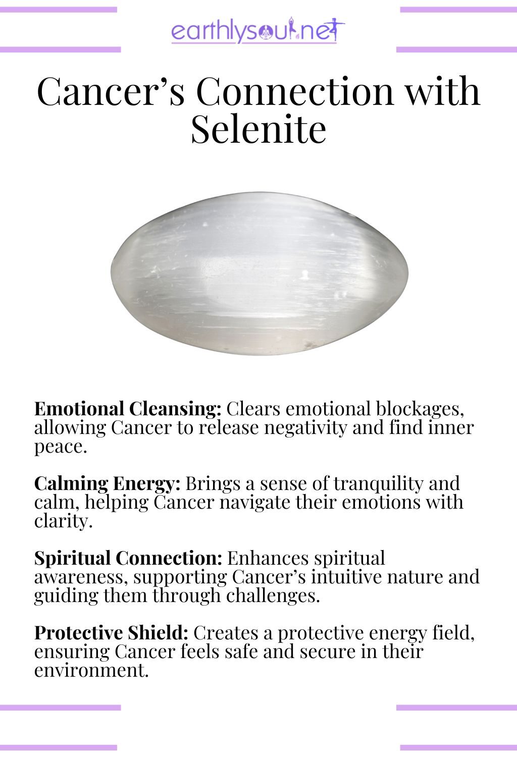 Selenite crystal, promoting emotional cleansing and calming energy, ideal for cancer zodiac signs.