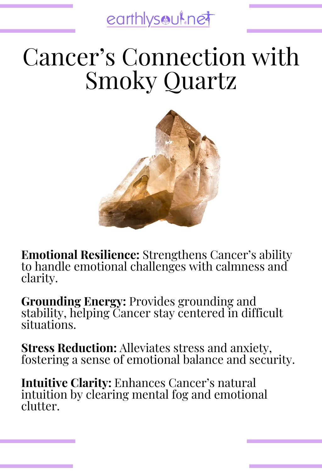 Smoky quartz crystal, promoting emotional resilience and grounding energy, ideal for cancer zodiac signs.