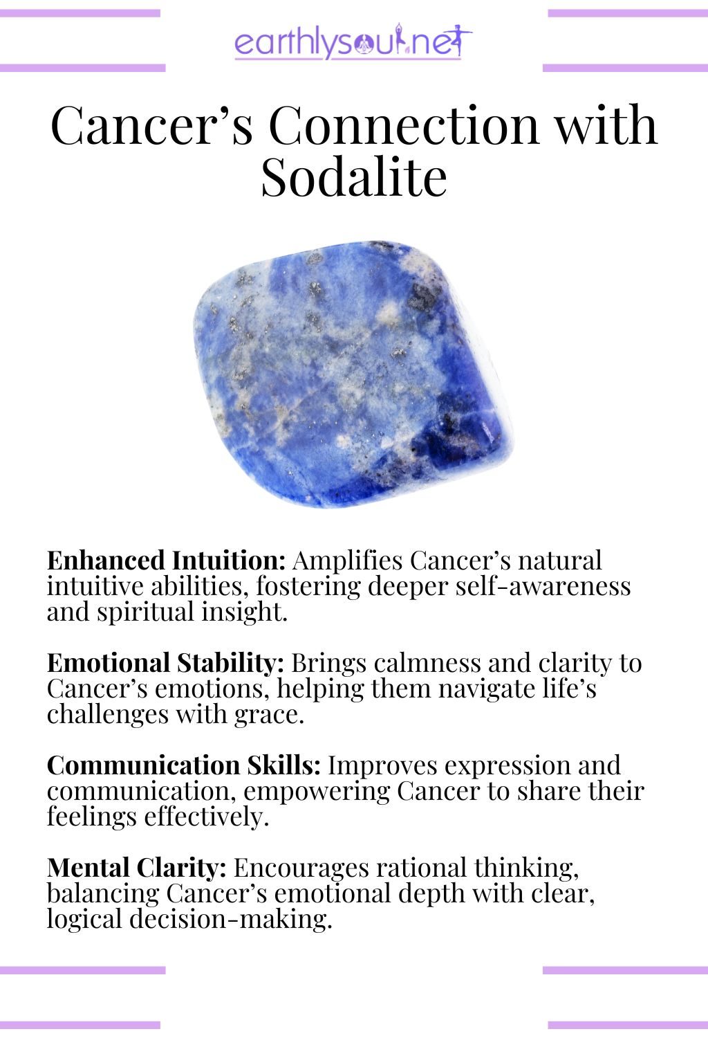 Sodalite crystal, enhancing intuition and promoting emotional stability, perfect for cancer zodiac signs.