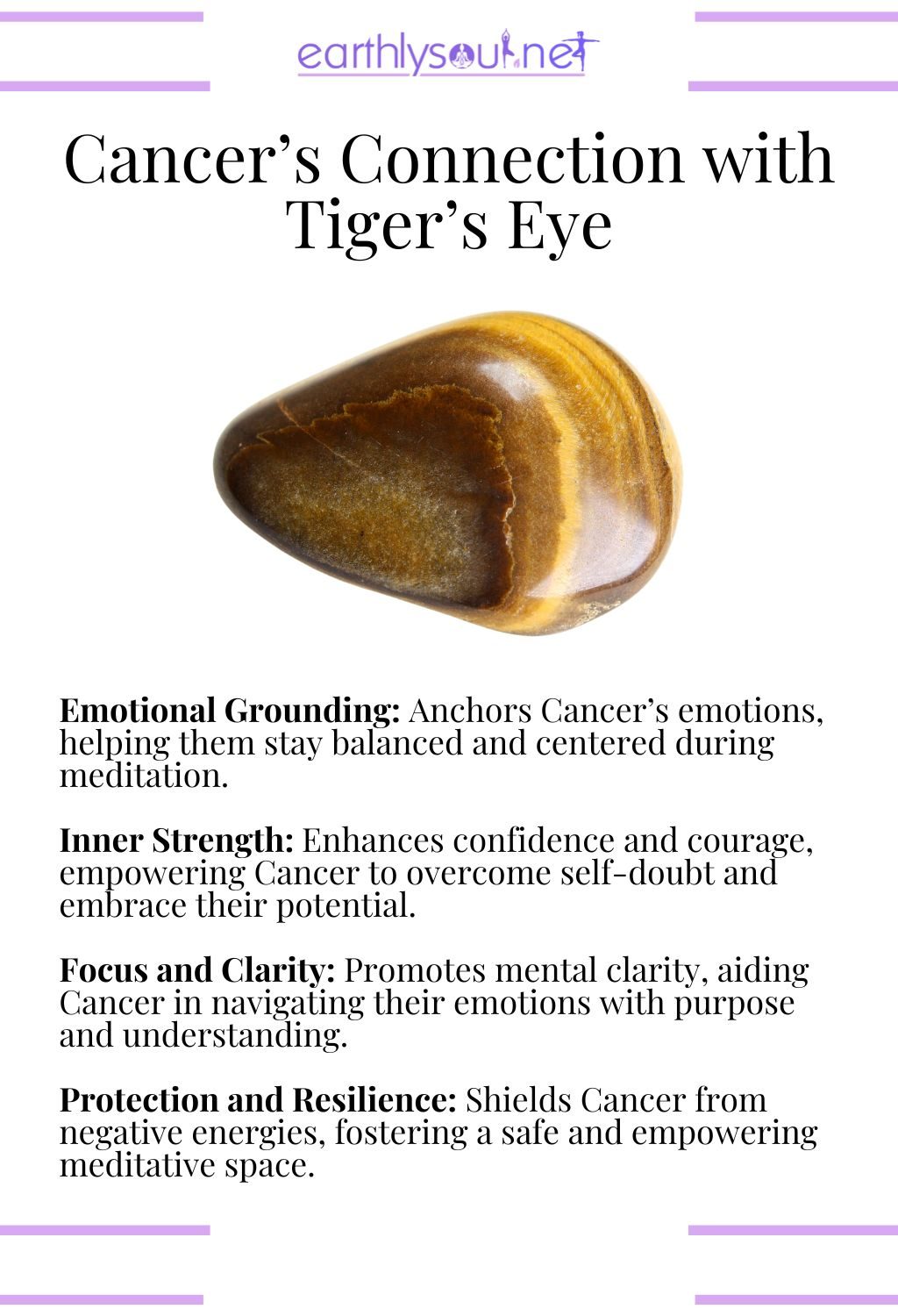 Tiger's eye crystal, offering emotional grounding and inner strength, perfect for cancer meditation.
