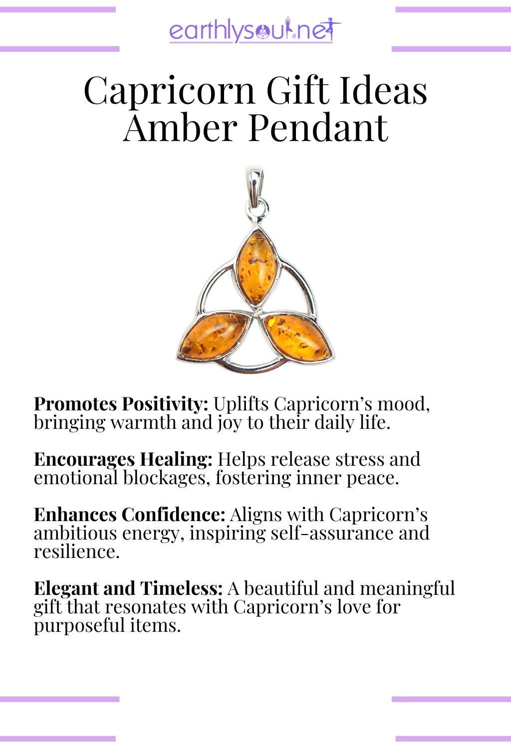 Amber pendant, promoting positivity and emotional healing, perfect as a gift for capricorn zodiac signs.