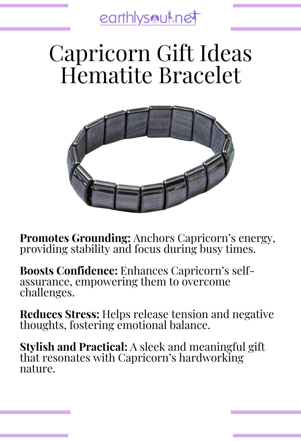 Hematite bracelet, promoting grounding and reducing stress, perfect as a gift for capricorn zodiac signs.