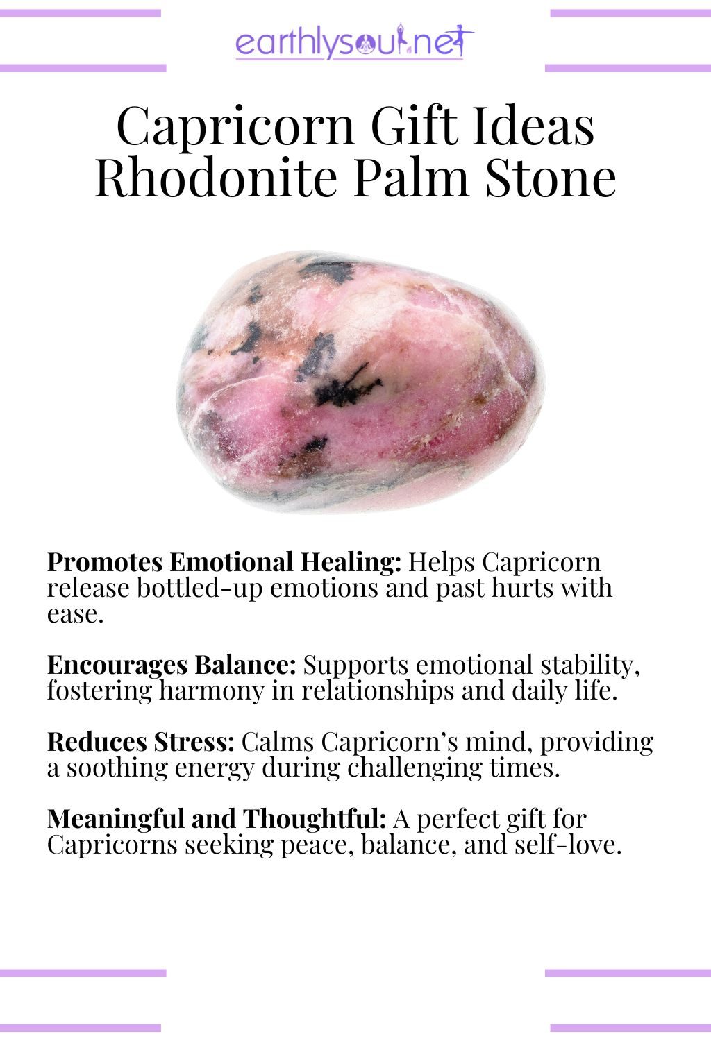 Rhodonite palm stone, promoting emotional healing and balance, ideal as a gift for capricorn zodiac signs.