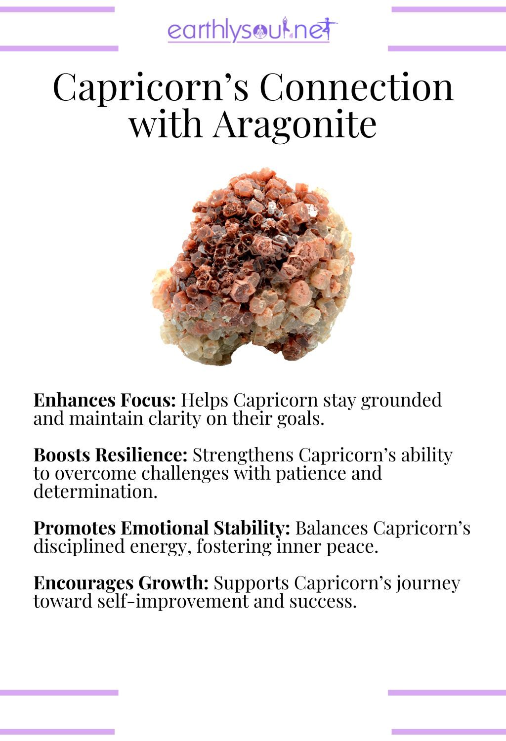 Aragonite crystal, enhancing focus and boosting resilience, perfect for capricorn zodiac signs.