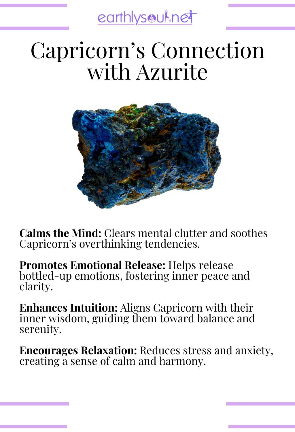 Azurite crystal, calming the mind and promoting emotional release, perfect for capricorn zodiac signs seeking inner peace.