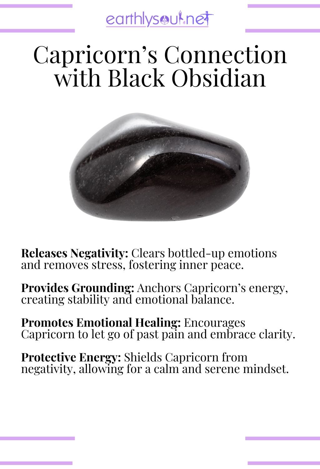 Black obsidian crystal, releasing negativity and promoting emotional healing, perfect for capricorn zodiac signs seeking inner peace.