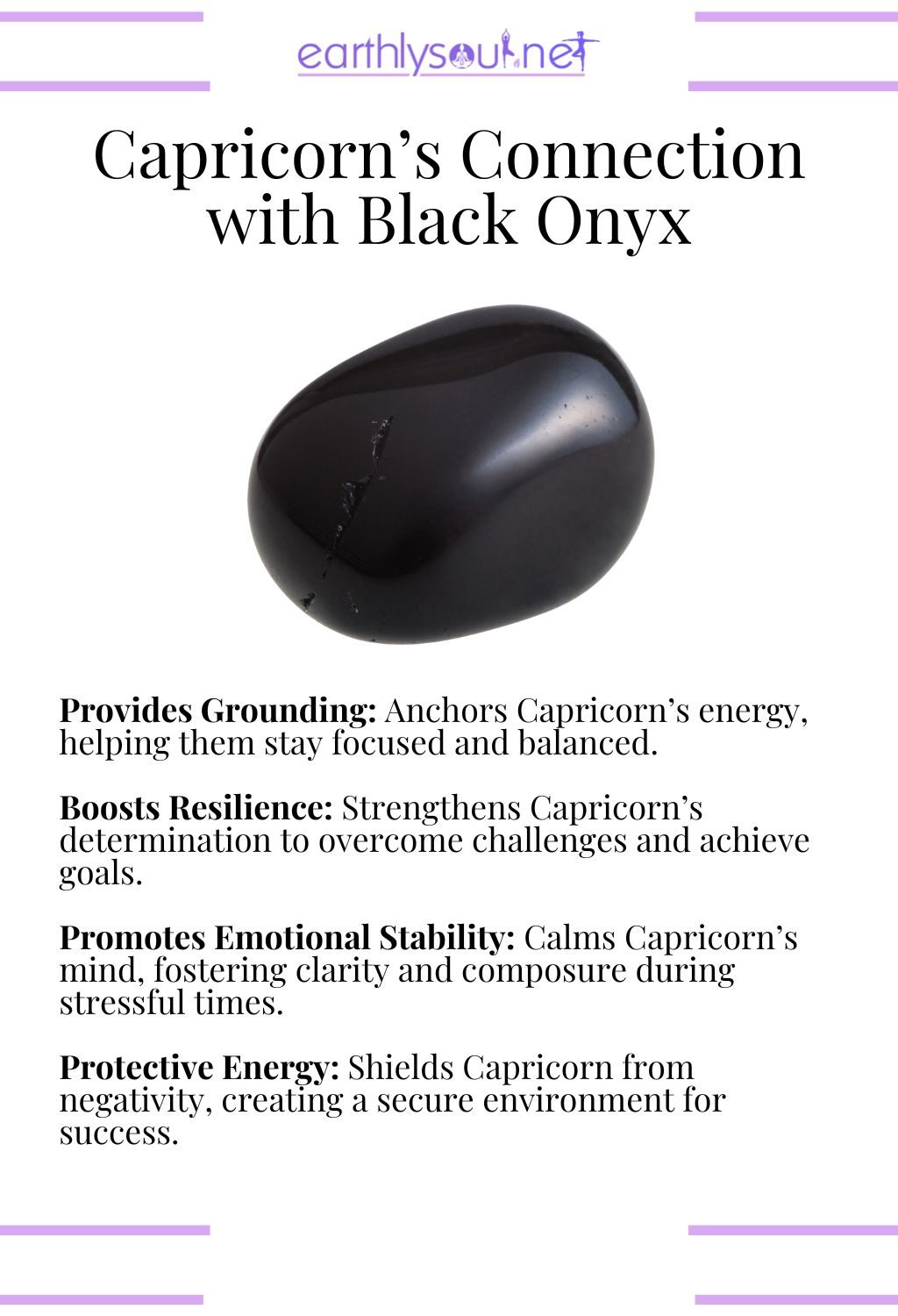 Black onyx crystal, providing grounding and boosting resilience, perfect for capricorn zodiac signs.