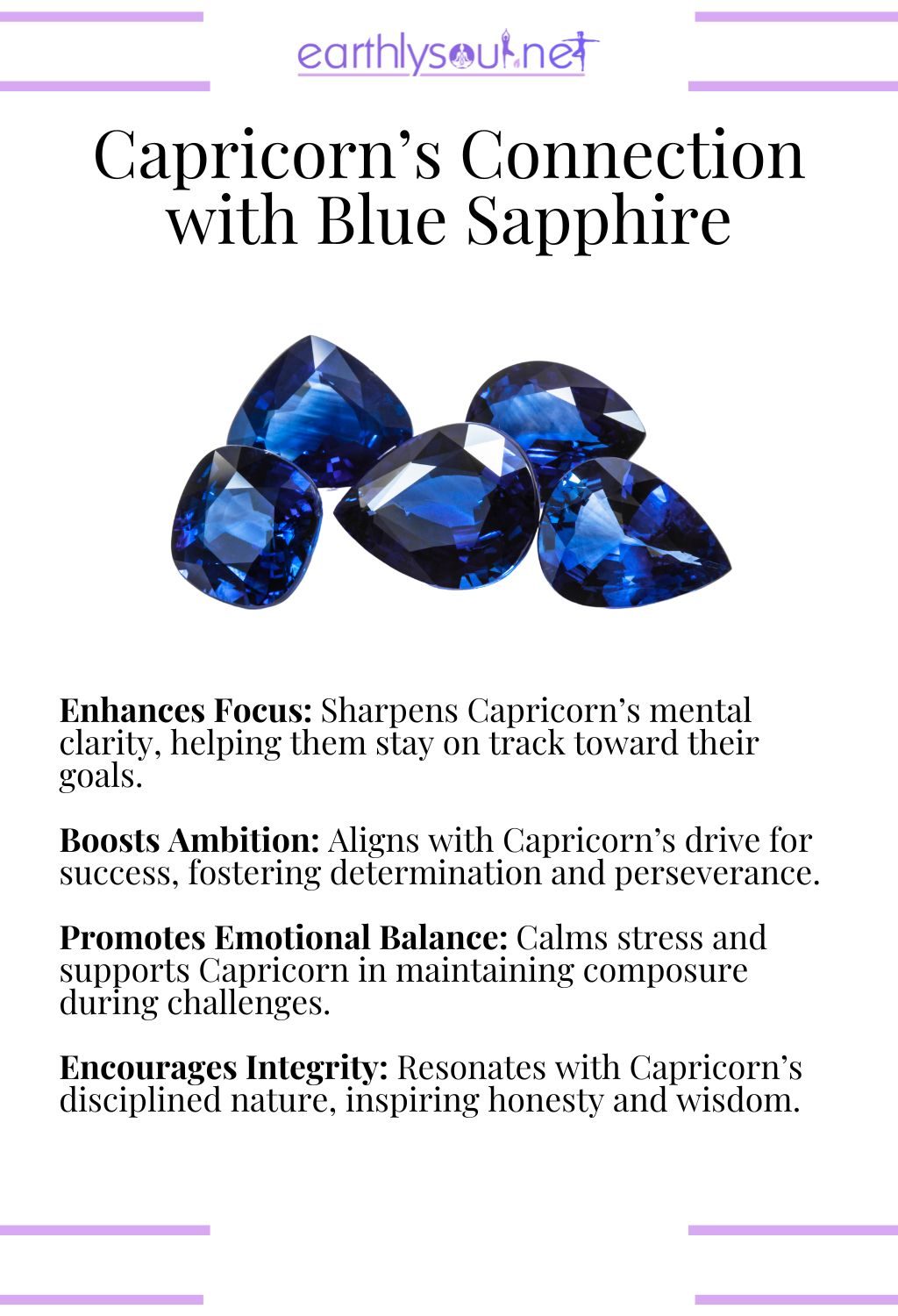Blue sapphire crystal, enhancing focus and boosting ambition, perfect for capricorn zodiac signs.