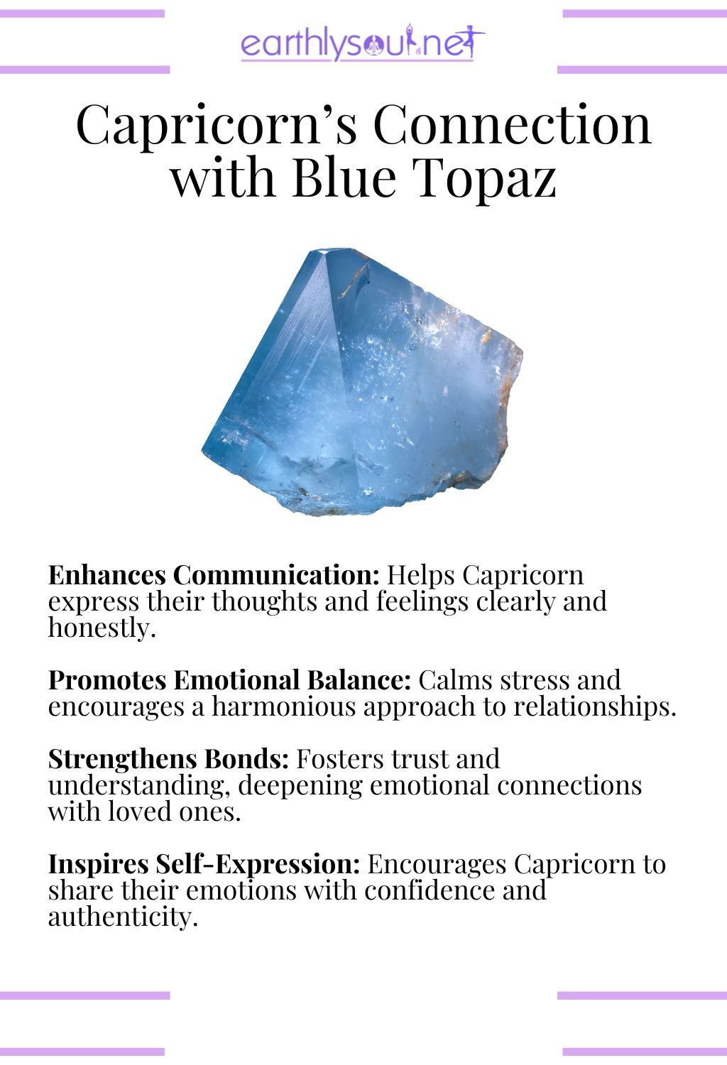 Blue topaz crystal, enhancing communication and emotional balance, perfect for capricorn zodiac signs in relationships.