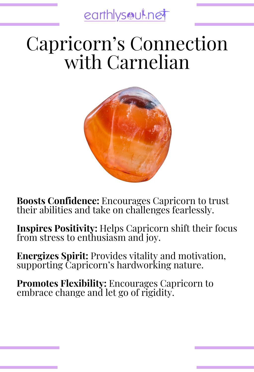 Carnelian crystal, boosting confidence and inspiring positivity, perfect for capricorn zodiac signs overcoming challenges.