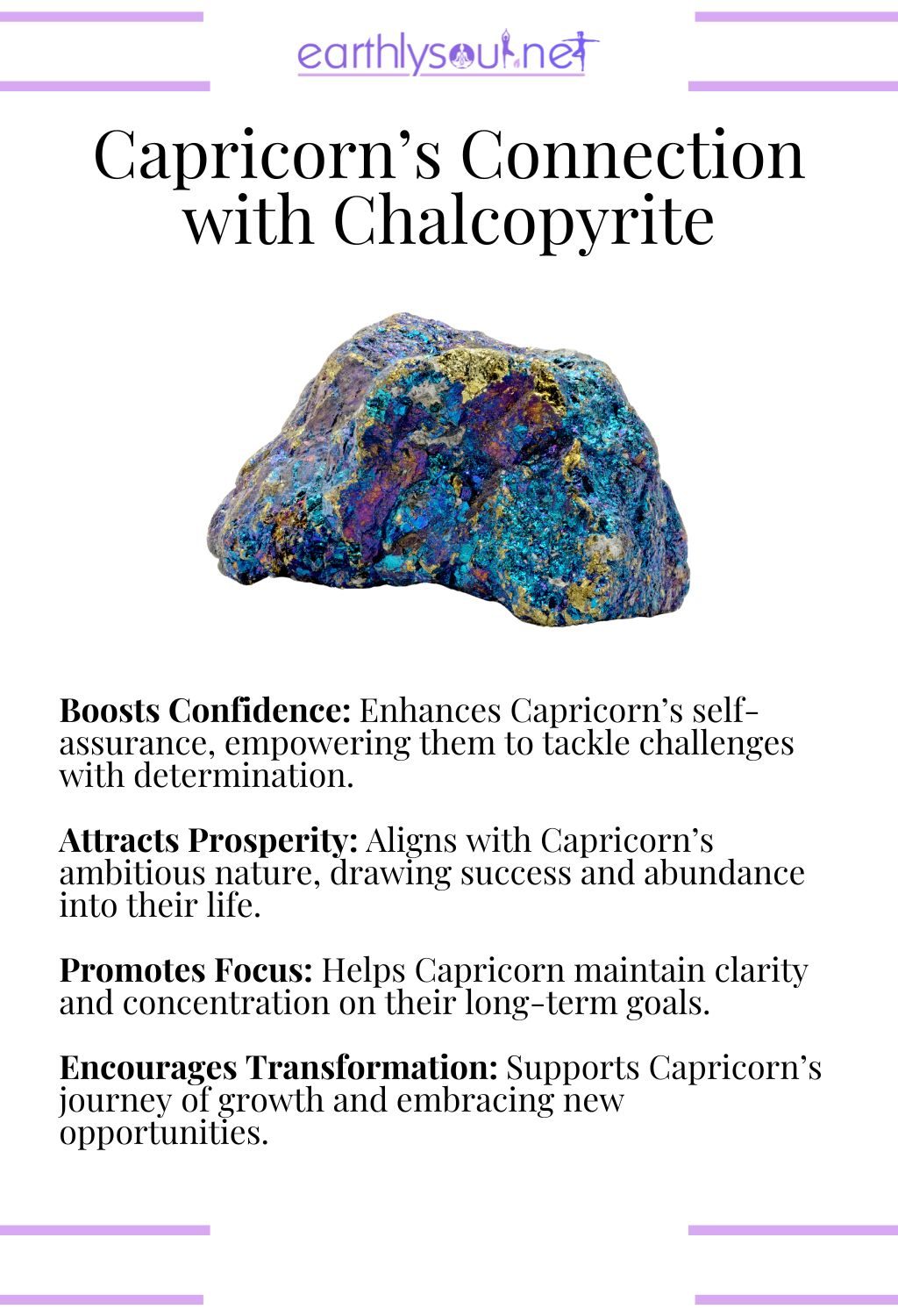 Chalcopyrite crystal, boosting confidence and attracting prosperity, perfect for capricorn zodiac signs.