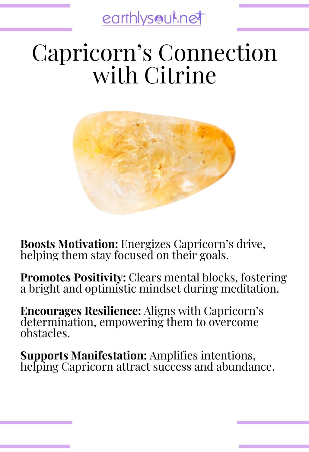 Citrine crystal, boosting motivation and promoting positivity, ideal for capricorn meditation.