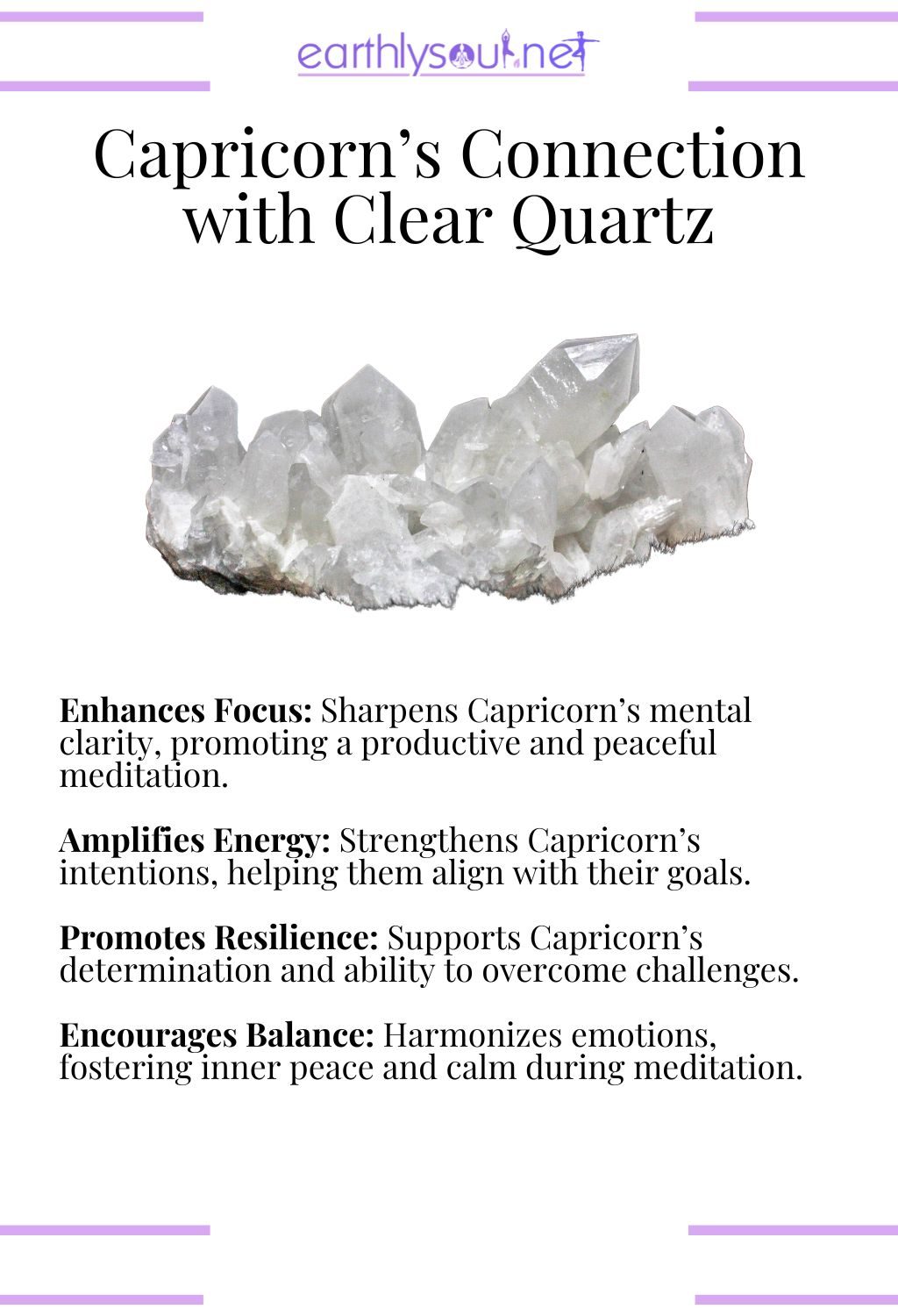 Clear quartz crystal, enhancing focus and amplifying energy, perfect for capricorn meditation.