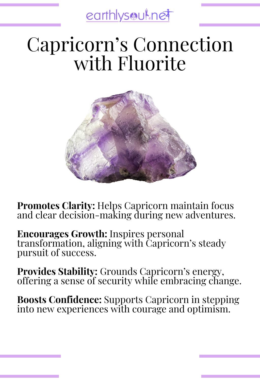 Fluorite crystal, promoting clarity and encouraging growth, ideal for adventurous capricorn zodiac signs.