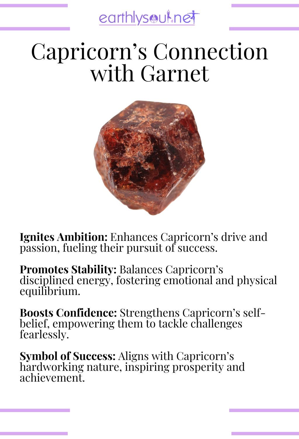 Garnet crystal, igniting ambition and promoting stability, ideal for capricorn zodiac signs.