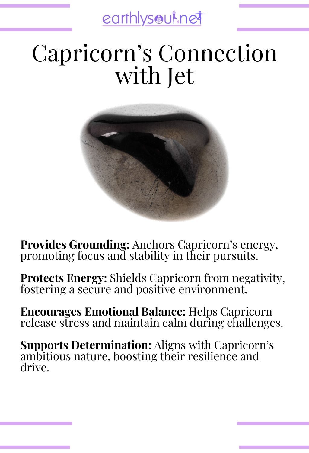 Jet crystal, providing grounding and protecting energy, perfect for capricorn zodiac signs.