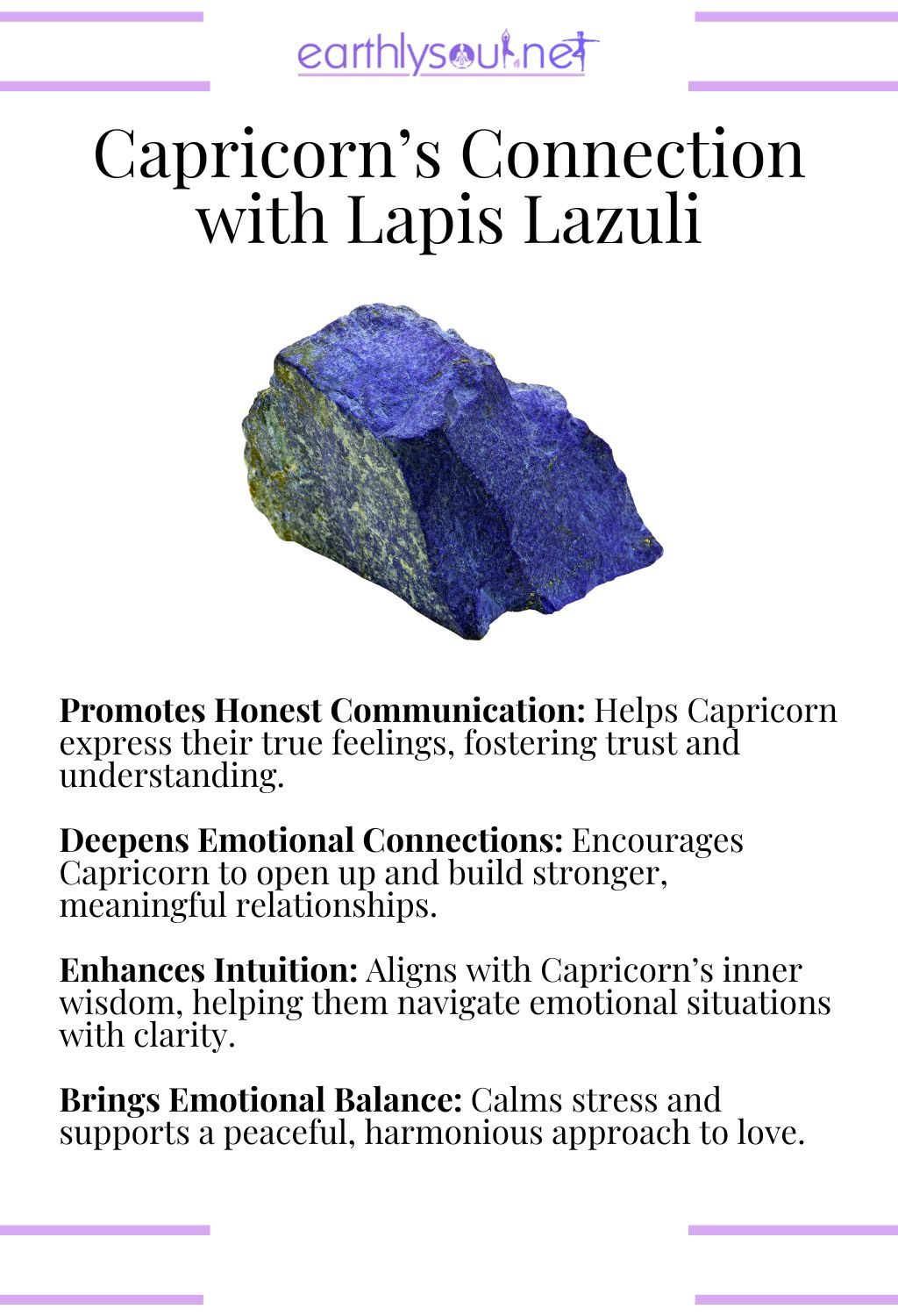 Lapis lazuli crystal, promoting honest communication and emotional balance, ideal for capricorn zodiac signs in relationships.