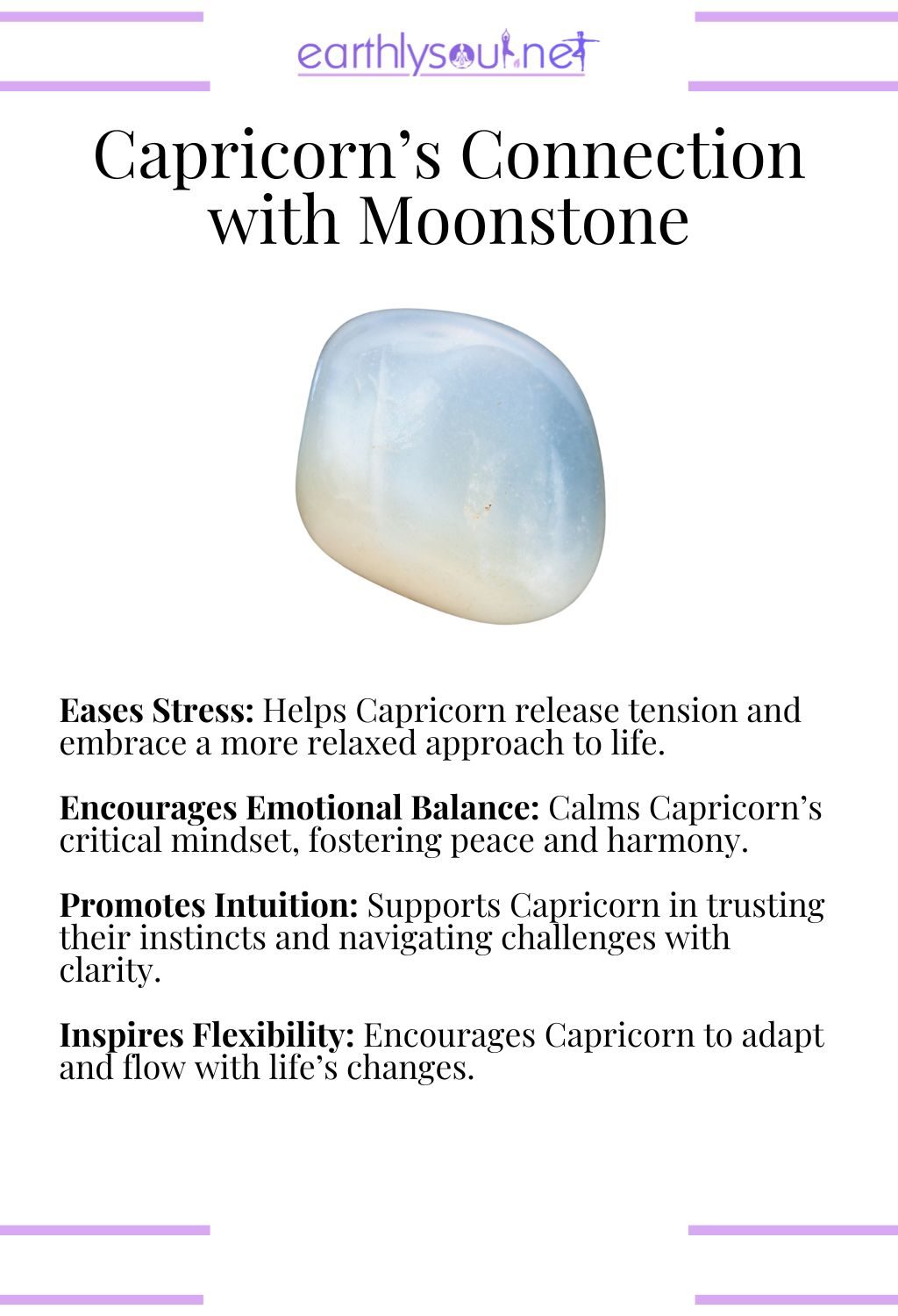 Moonstone crystal, easing stress and promoting emotional balance, ideal for capricorn zodiac signs overcoming challenges.