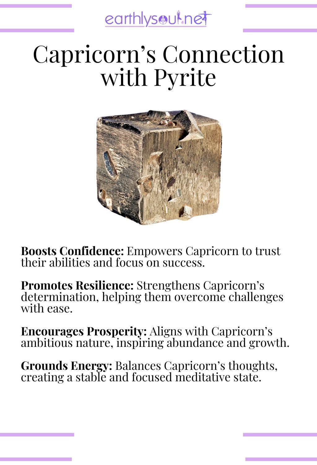 Pyrite crystal, boosting confidence and promoting resilience, ideal for capricorn meditation.