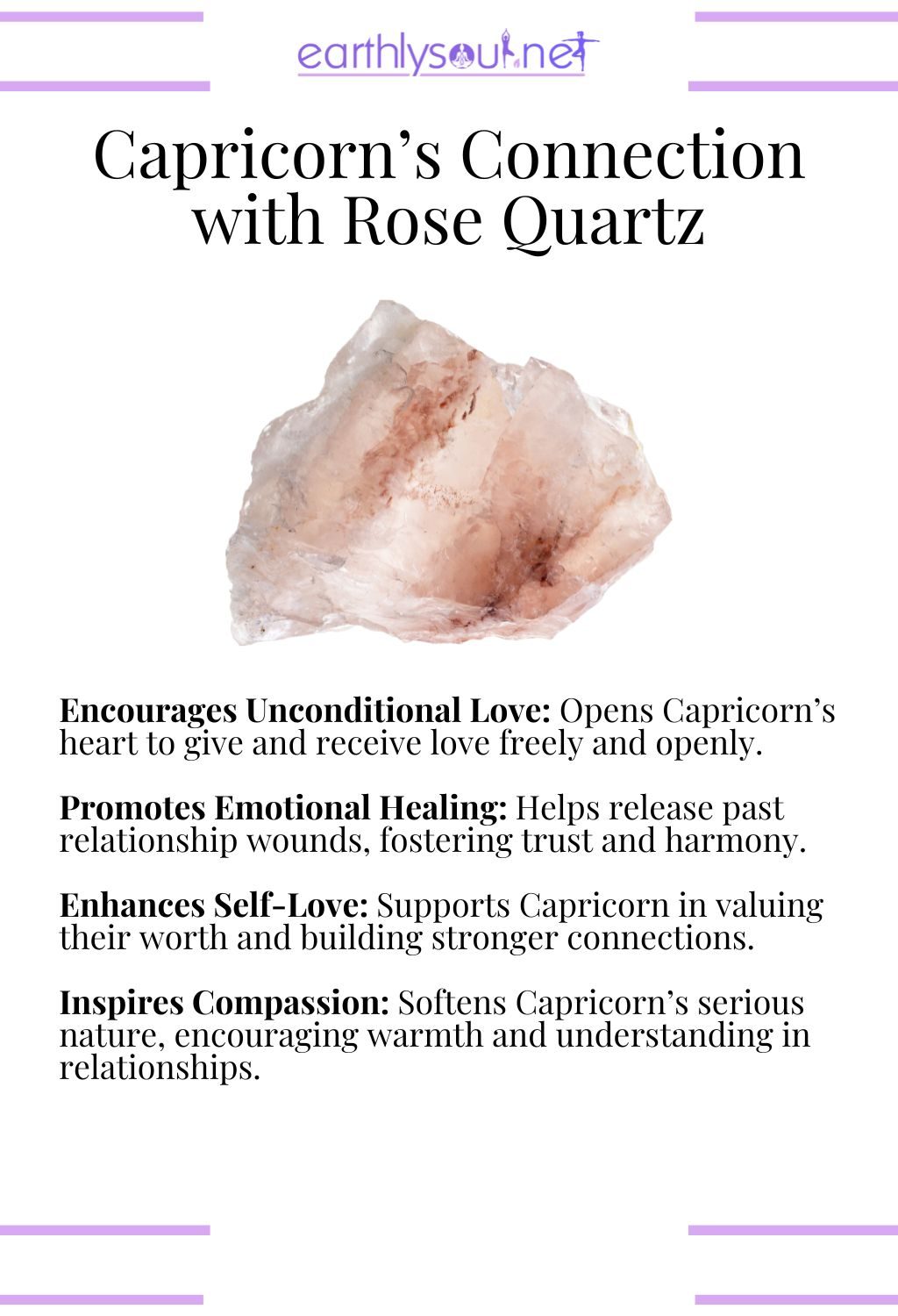 Rose quartz crystal, promoting love, emotional healing, and self-expression, ideal for capricorn zodiac signs in relationships.